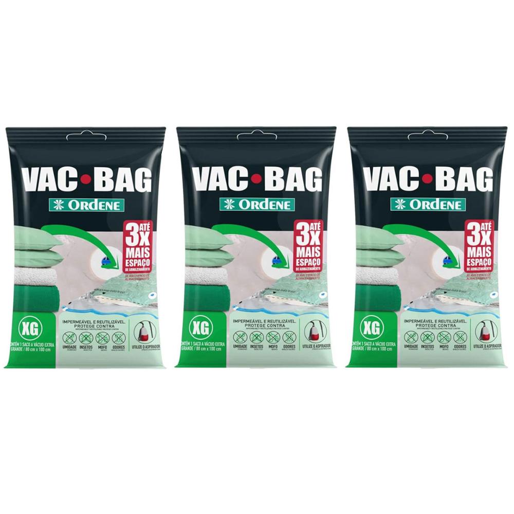 Kit 3 Vac Bag Extra Grande 80x100cm Saco à Vácuo para Edredom Ordene Transparente