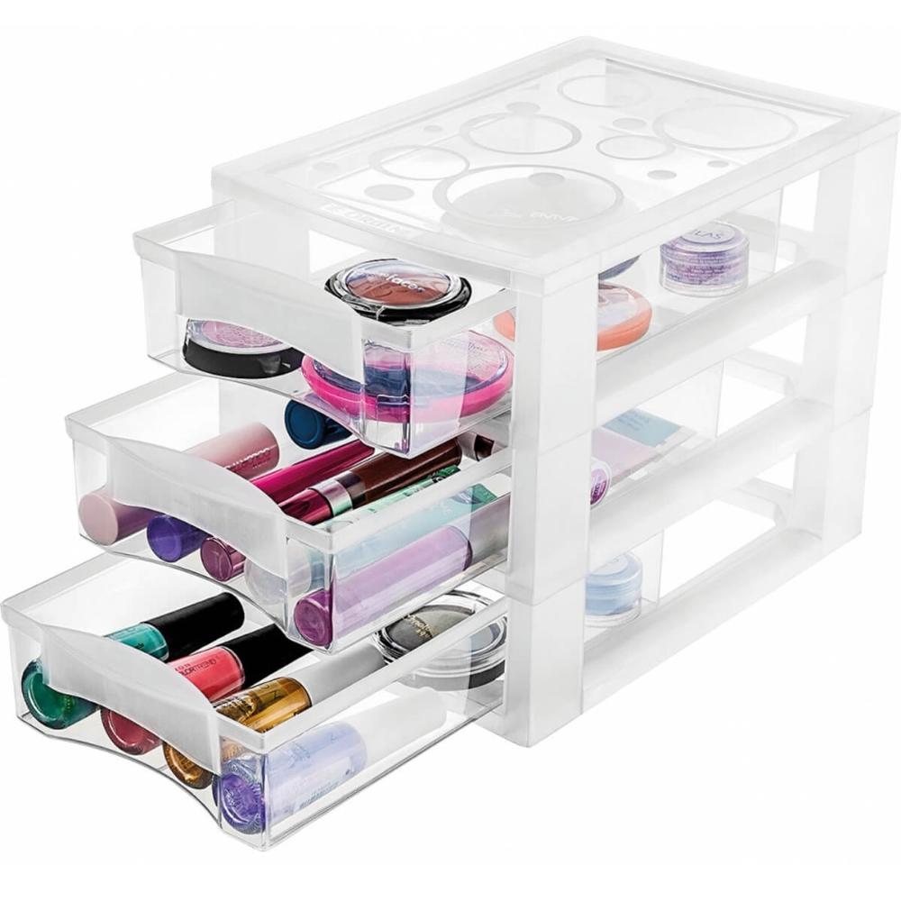 Kit 4 Organizador Médio 3 Gaveteiros Porta Medicamentos Bancada Incolor
