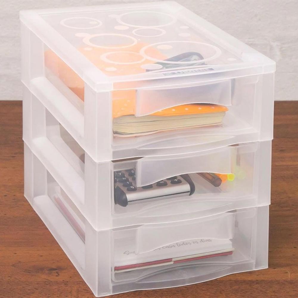 Kit 4 Organizador Médio 3 Gaveteiros Porta Medicamentos Bancada Incolor