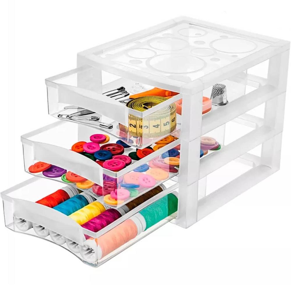 Kit 4 Organizador Médio 3 Gaveteiros Porta Medicamentos Bancada Incolor