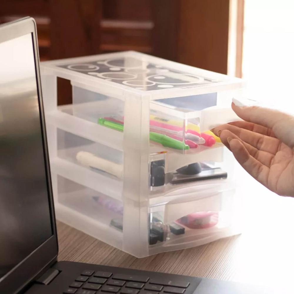 Kit 4 Organizador Médio 3 Gaveteiros Porta Medicamentos Bancada Incolor