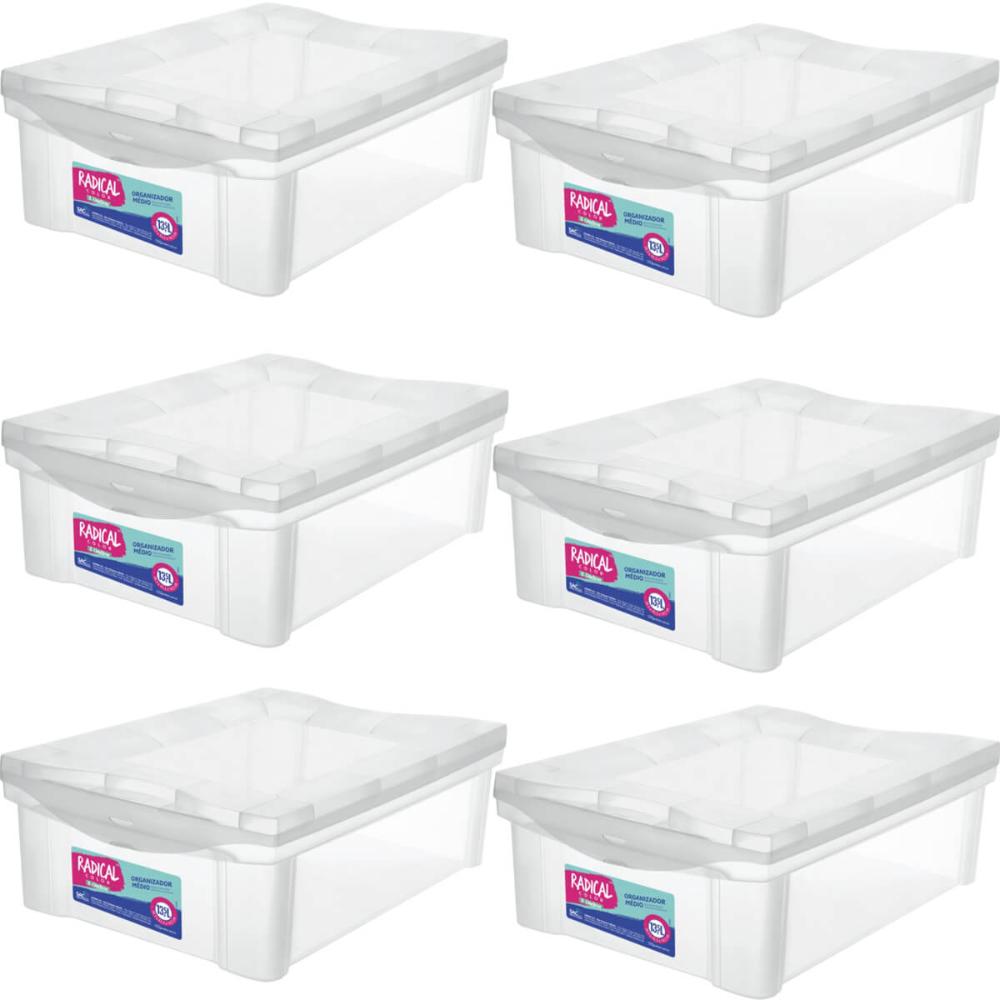 Kit 6 Caixas Organizadoras 13,5L Ordene Tampa Empilhável Closet Escritório Incolor