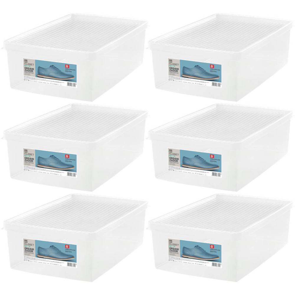 Kit 6 Caixas para Sapatos Tampas Ventiláveis Plástico Ordene