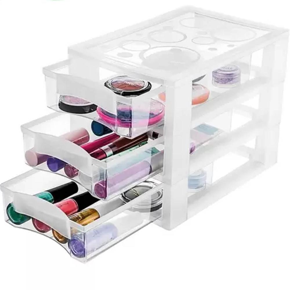 Mini Gaveteiro Para Organizar Transparente 3 Gavetas Maquiagens Jóias Escritório Ordene