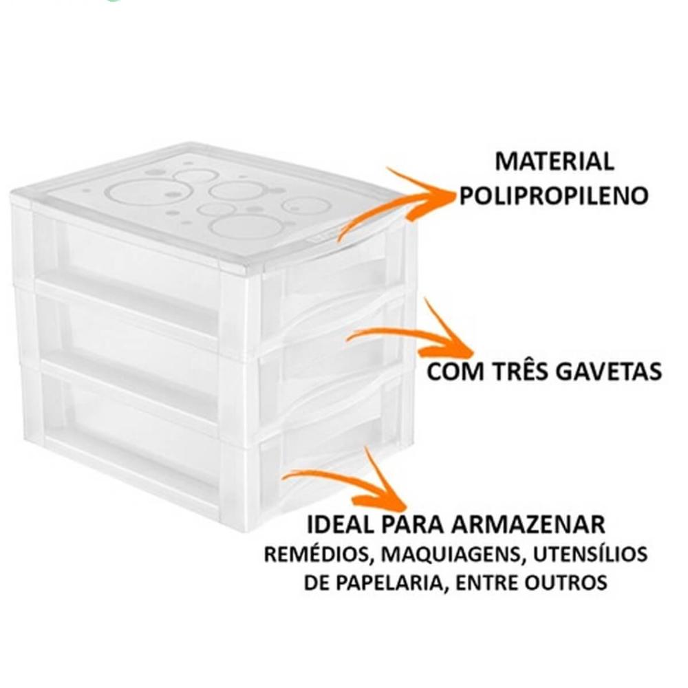 Mini Gaveteiro Para Organizar Transparente 3 Gavetas Maquiagens Jóias Escritório Ordene