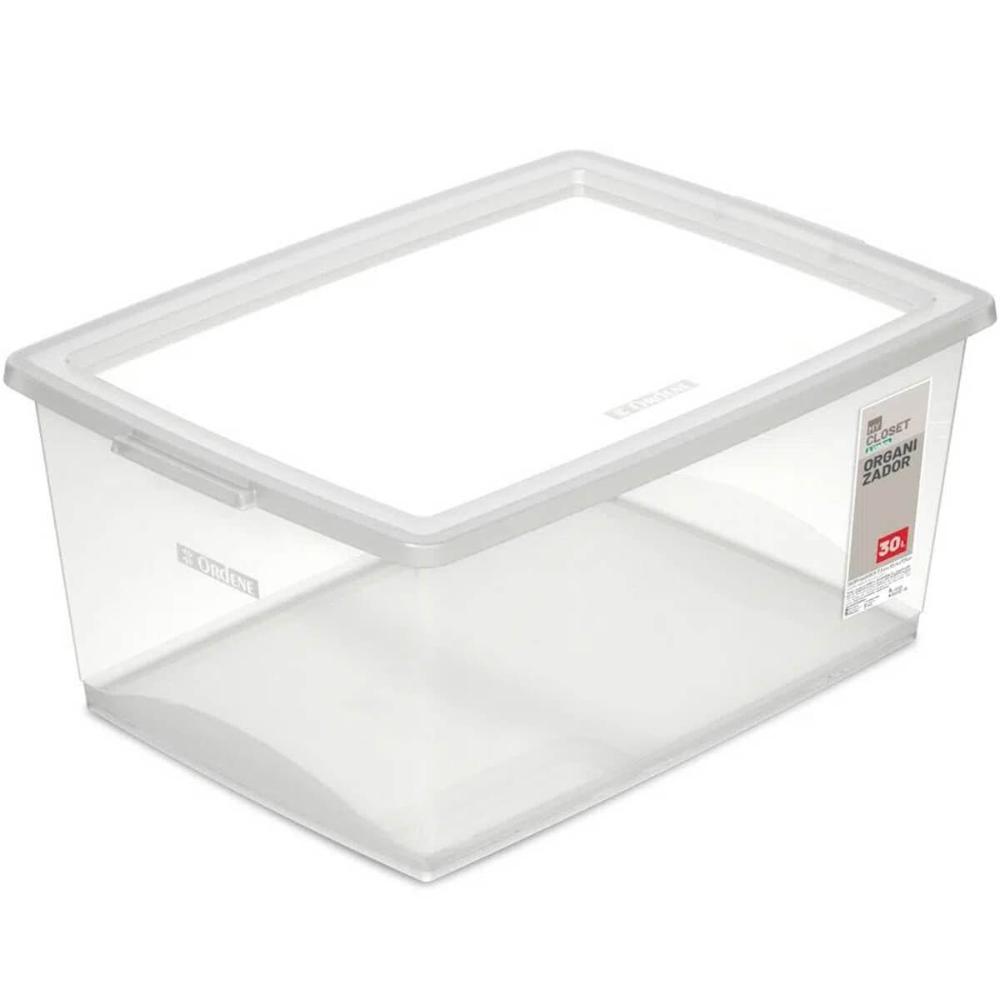 Organizador Plástico com Tampa Click 30L Caixa Organizadora
