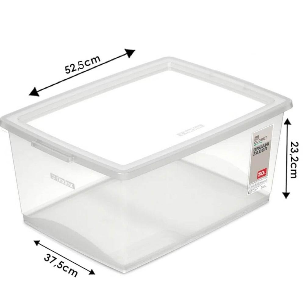 Organizador Plástico com Tampa Click 30L Caixa Organizadora