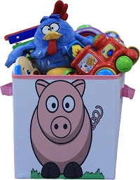 Caixa Organizador De Brinquedo Infantil Colorida  Estampada  Porquinho