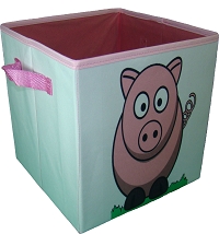 Caixa Organizador De Brinquedo Infantil Colorida  Estampada  Porquinho