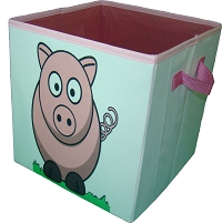 Caixa Organizador De Brinquedo Infantil Colorida  Estampada  Porquinho