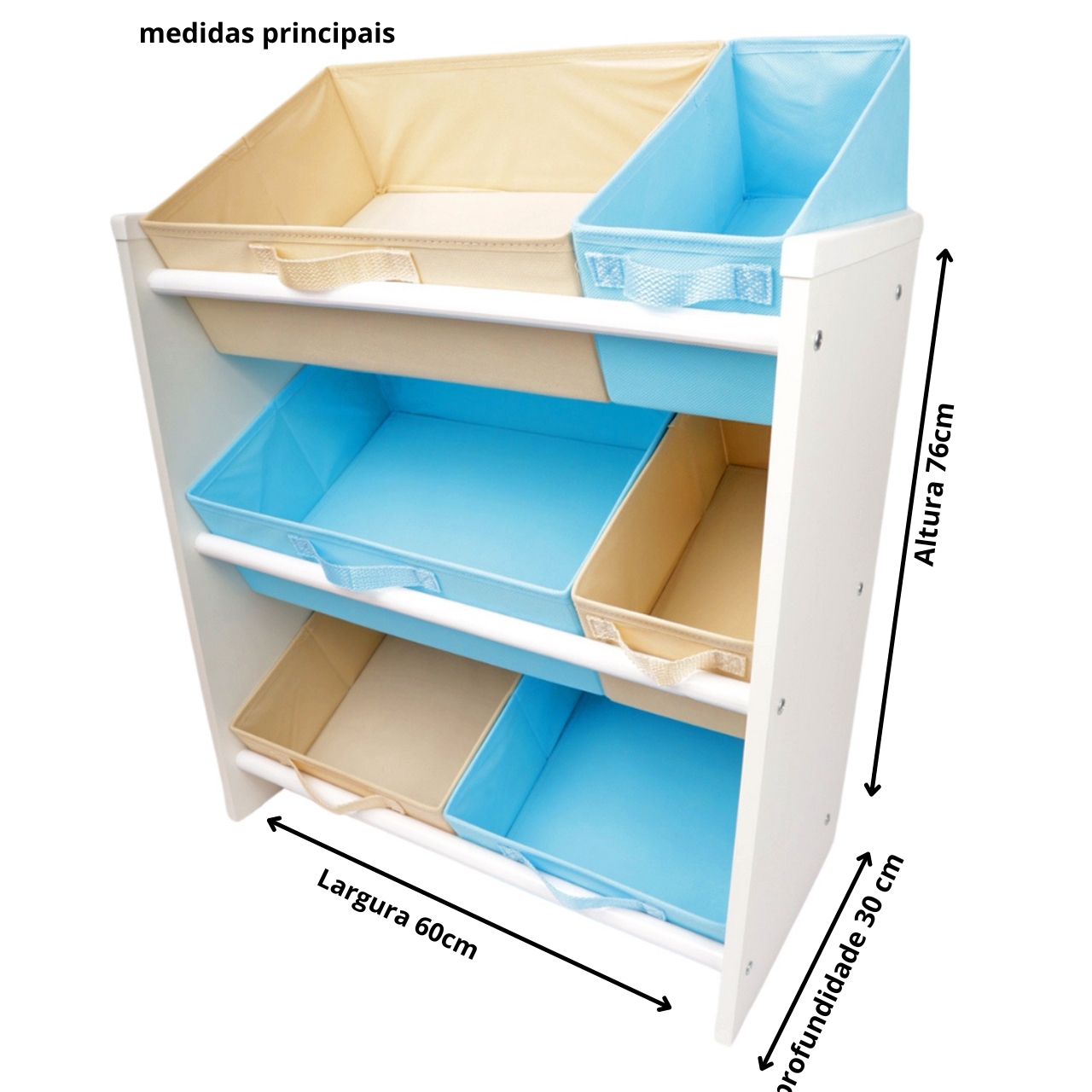 Organizador Infantil Porta Brinquedos - Montessoriano - Médio Azul bebê e Bege - Organibox