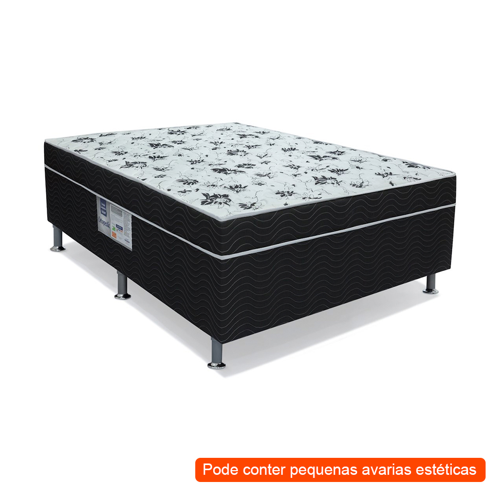 [OUTLET] Cama Box Casal Conjugada Union Espuma D18 Preta e Branca