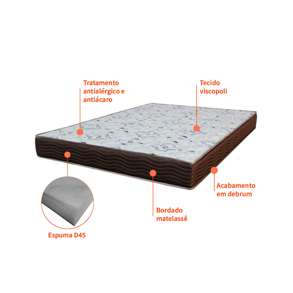 [OUTLET] Colchão Casal de Espuma D45 Iso (18x138x188) Marrom