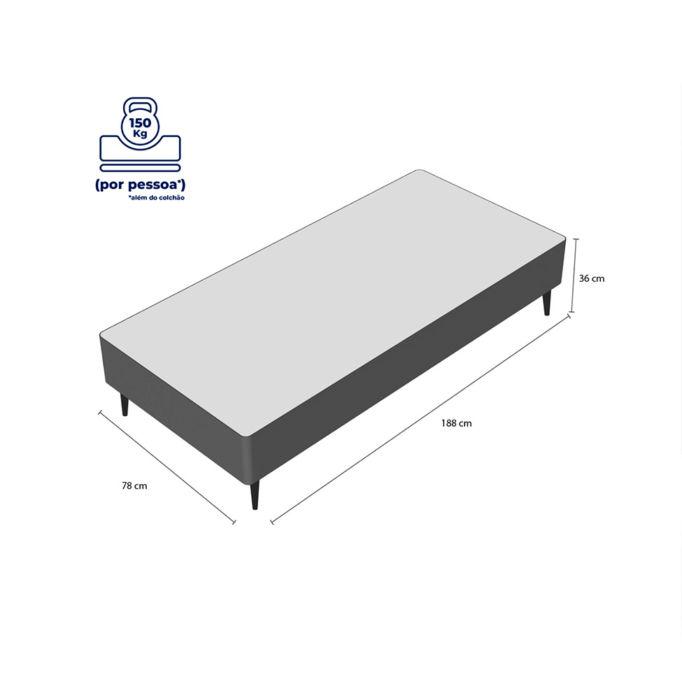 Base para Cama Box Solteiro Florence l (23x78x188) Preta