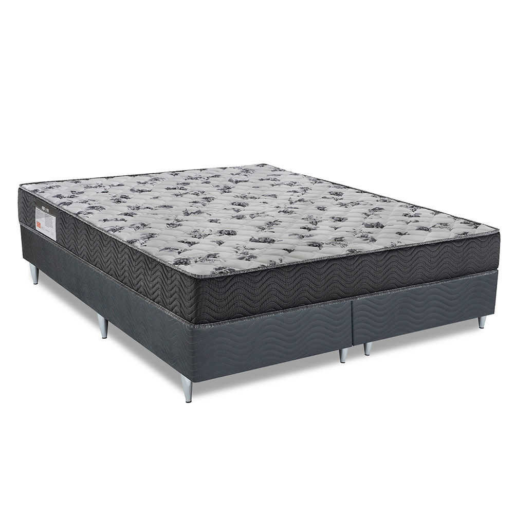 Cama Box Camurça I com Colchão Queen Espuma D33 Iso (18x158x198) Cinza e Grafite