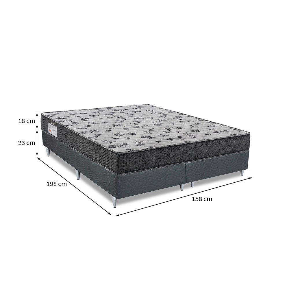Cama Box Camurça I com Colchão Queen Espuma D33 Iso (18x158x198) Cinza e Grafite