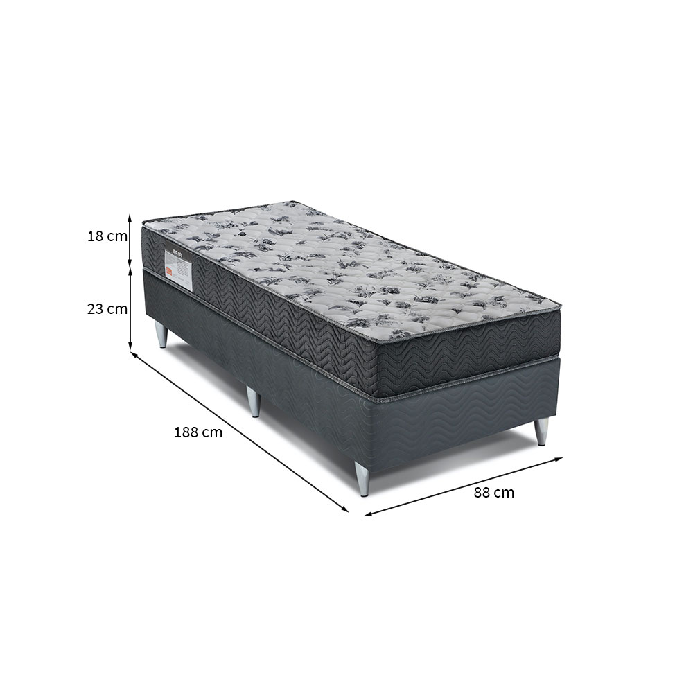 Cama Box Camurça I com Colchão Solteiro Espuma D33 Iso (18x88x188) Cinza e Grafite