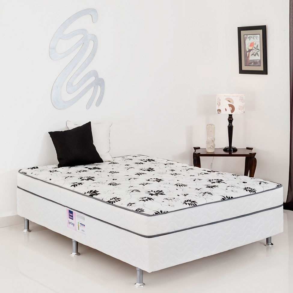 Cama Box Casal Conjugada Spring Molas Nanolastic Branca