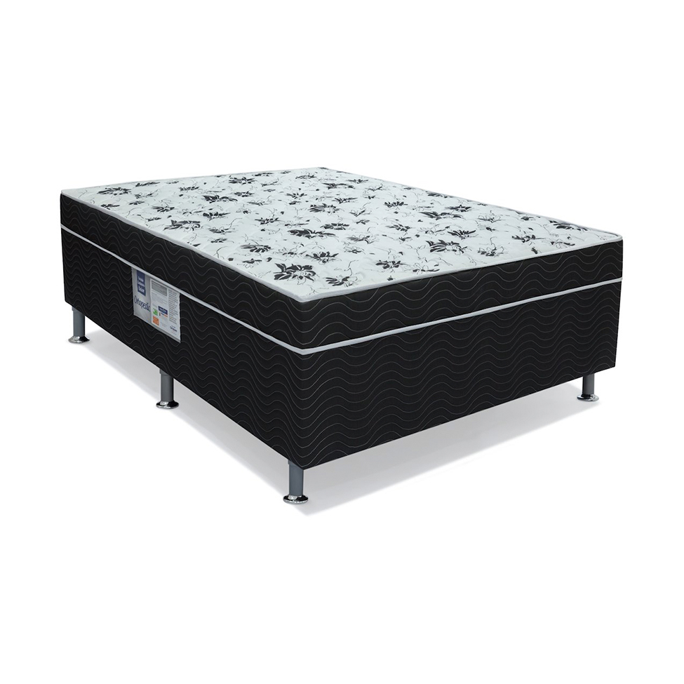 Cama Box Casal Conjugada Union Espuma D28 Preta e Branca