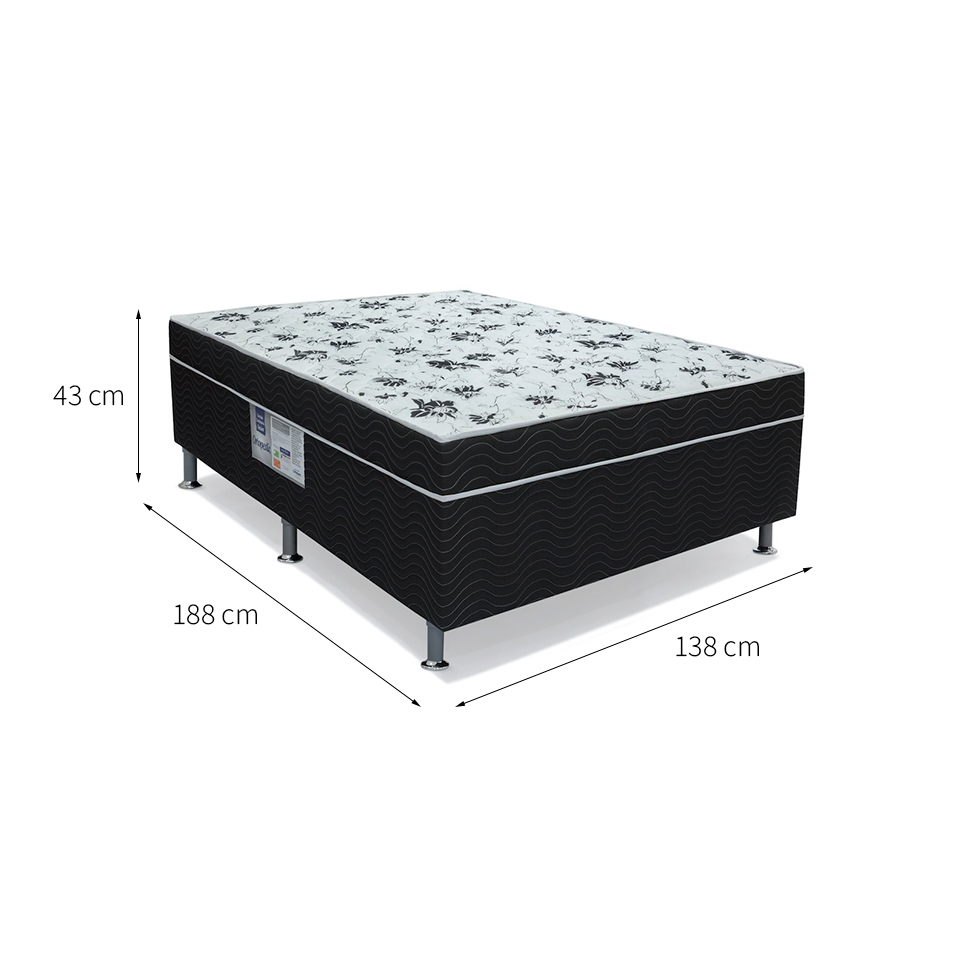 Cama Box Casal Conjugada Union Espuma D28 Preta e Branca