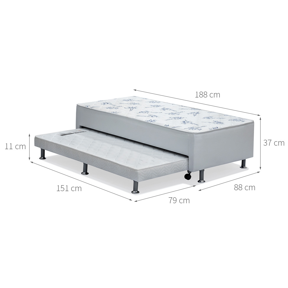 Cama Box Conjugada Solteiro Cori Espuma D28 com Colchão Auxiliar Espuma D28 Bianco (11x79x171) Branco