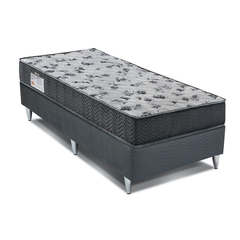 Cama Box Florence II com Colchão Solteiro Espuma D33 Iso (18x78x188) Cinza e Grafite