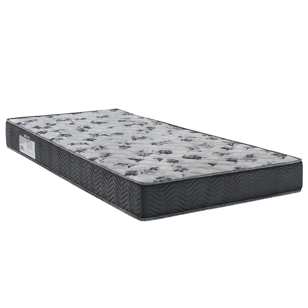 Cama Box Florence II com Colchão Solteiro Espuma D33 Iso (18x78x188) Cinza e Grafite