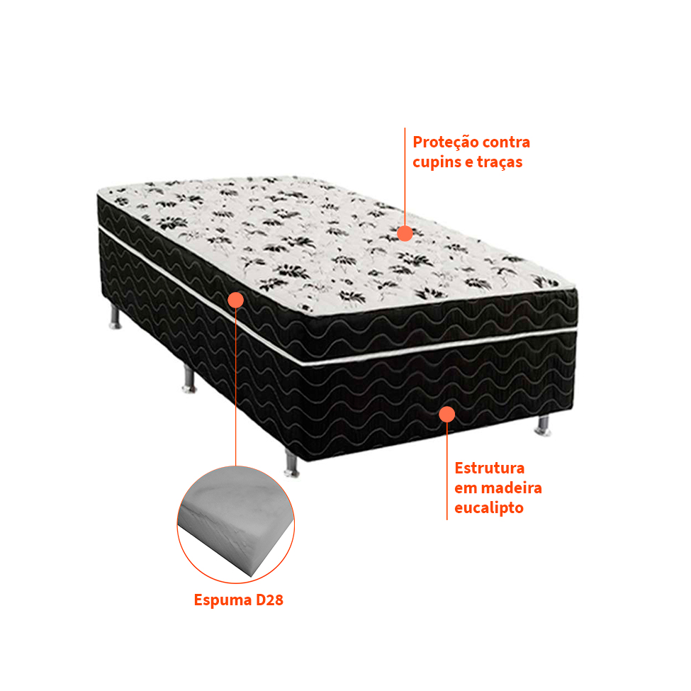 Cama Box Solteiro Conjugada Union Ortopédico D28 Preta