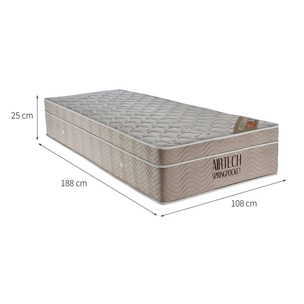 Colchão Solteiro King Airtech Spring Mola Superpocket (25x188x108) Bege