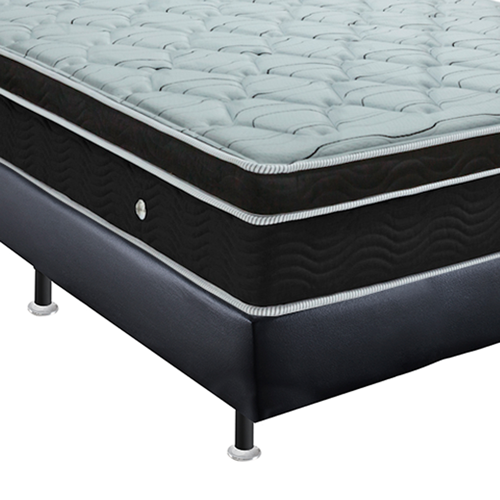 Conjunto Cama Box Cori com Colchão Casal Molas Ensacada Elegant (28x138x188) Preto