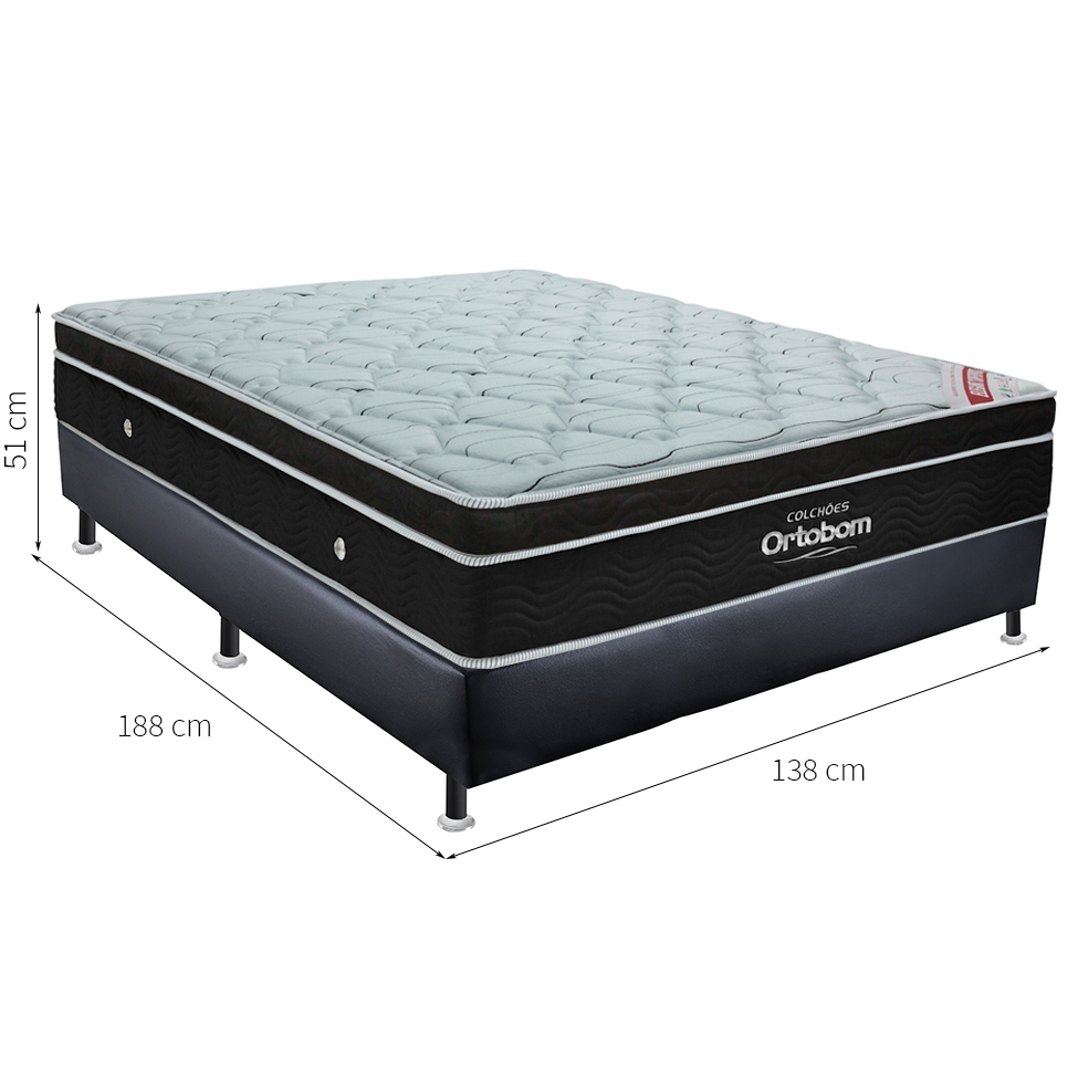 Conjunto Cama Box Cori com Colchão Casal Molas Ensacada Elegant (28x138x188) Preto
