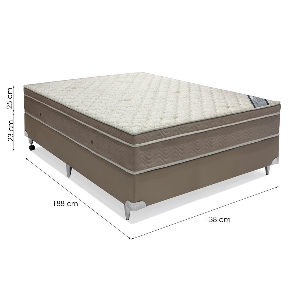Conjunto Cama Box Cori com Colchão Casal Molas Ensacada Light (25x138x188) Bege