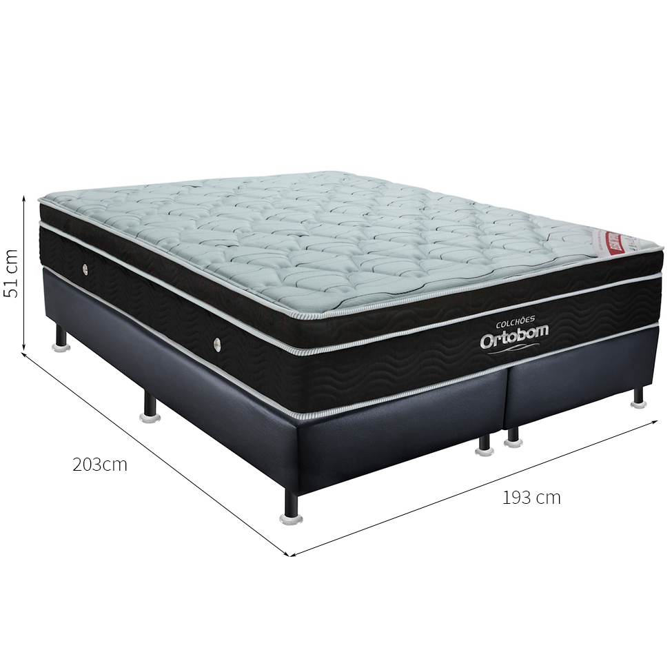 Conjunto Cama Box Cori com Colchão Super King Molas Ensacadas Elegant (28x193x203) Preto