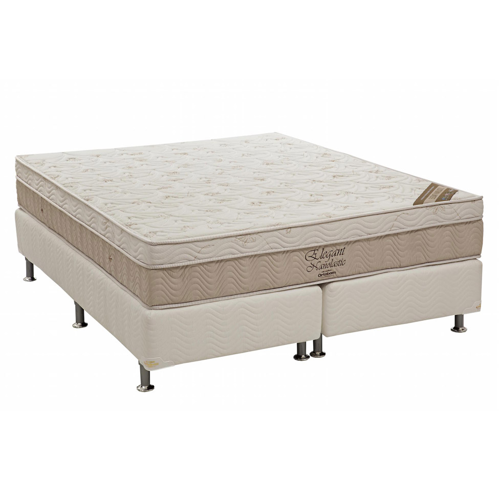 Conjunto Cama Box Light com Colchão King Molas Nanolastic Elegant (27x193x203) Bege