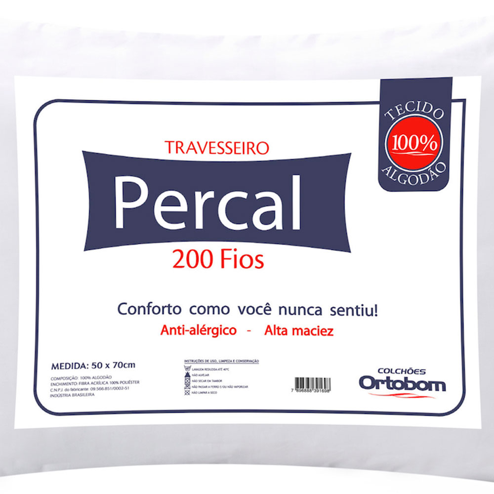 Travesseiro Percal 200 Fios Plus Branco