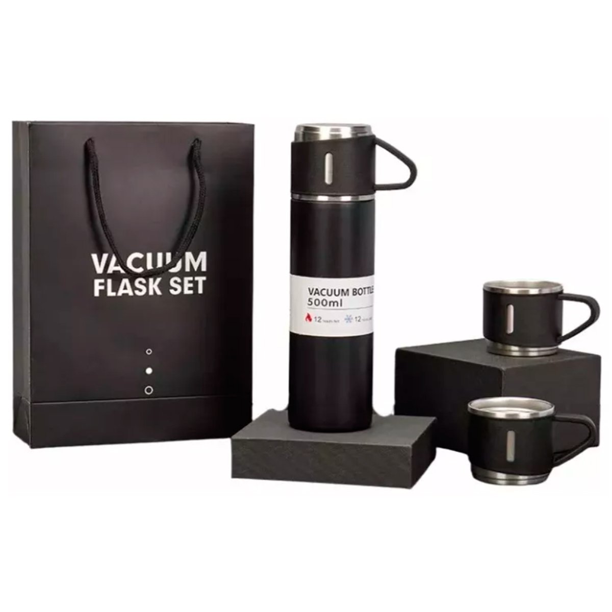 Kit Garrafa Térmica Vacuum Flask Set 500ml Com 3 Xícaras Variado