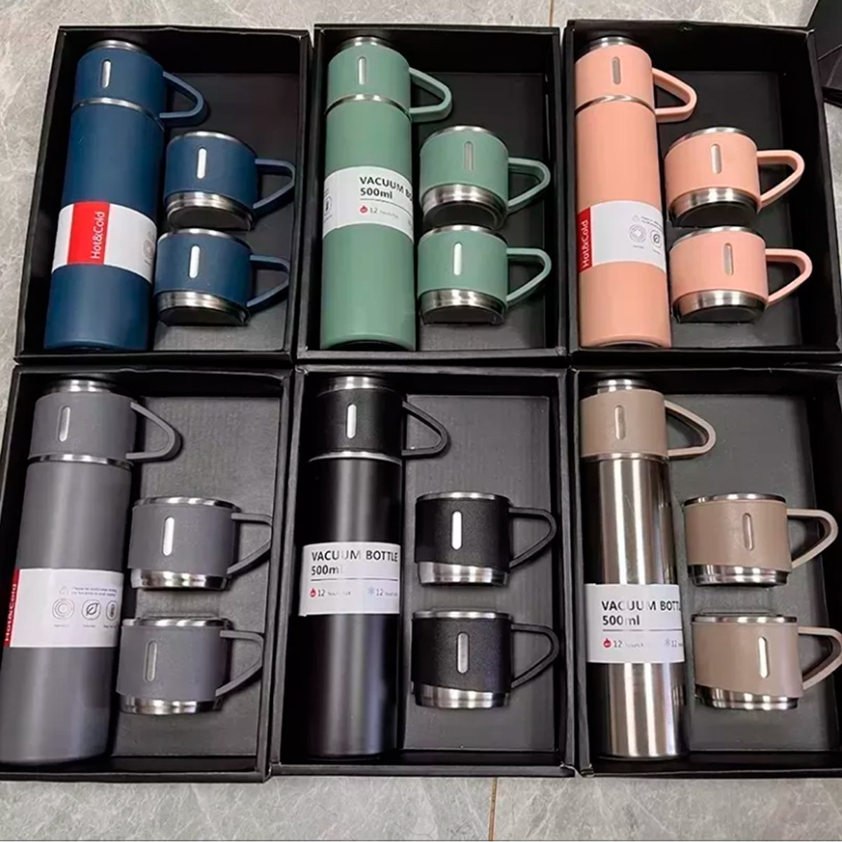 Kit Garrafa Térmica Vacuum Flask Set 500ml Com 3 Xícaras Variado