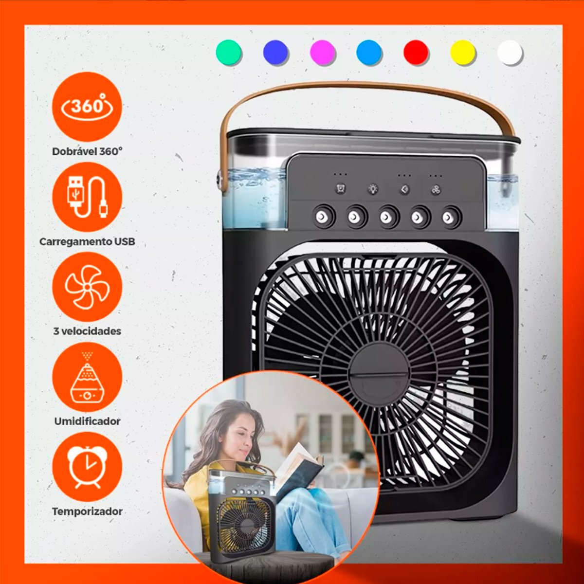Mini Climatizador De Ar Com Reservatório Para Água E Gelo com Led Variado