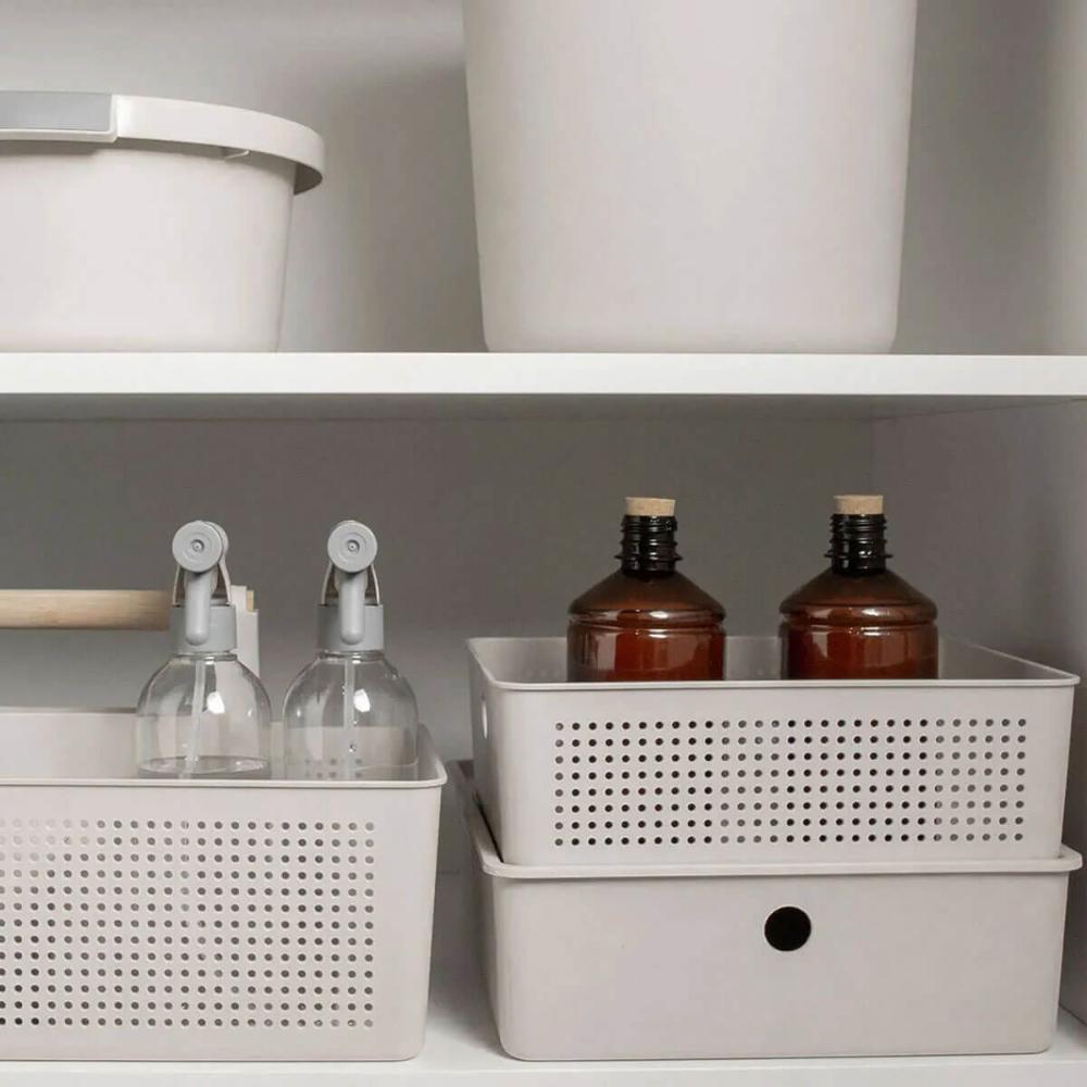 10 Caixas Organizadoras Multiuso Flow Bege 8,2L Ou Cestos Pl