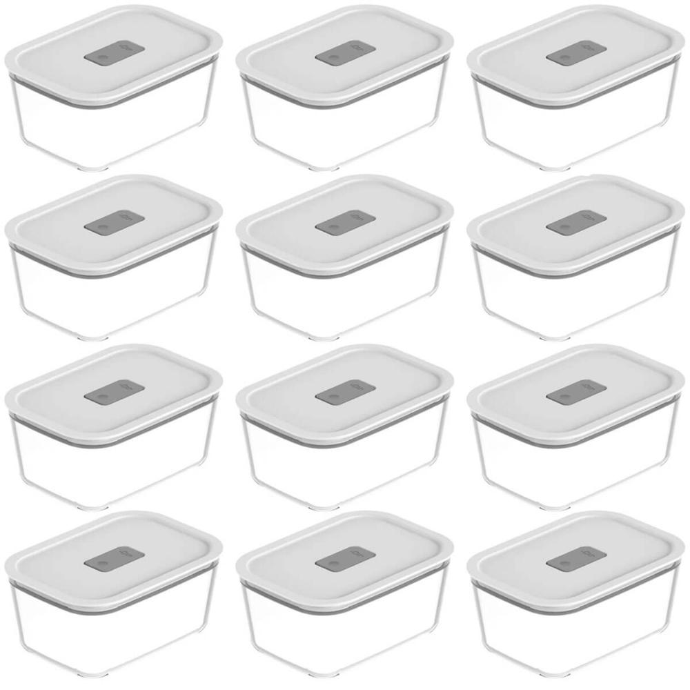 12 Potes Herméticos De Vidro 1,2l Branco Fresh Lock Ou Para Geladeira Freezer Forno