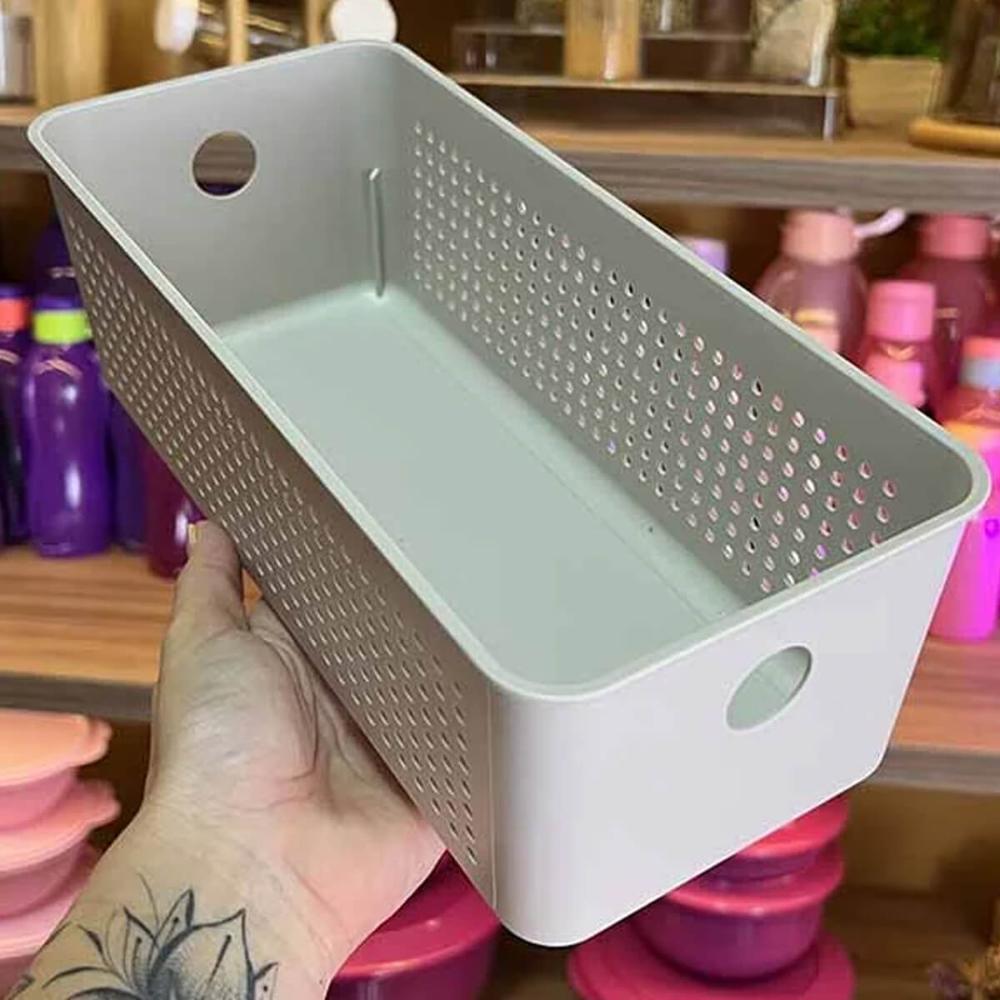 2 Cestos Organizadores Multiuso Empilháveis 4,2L Retangular 26x12x13cm com Perfurações Flow