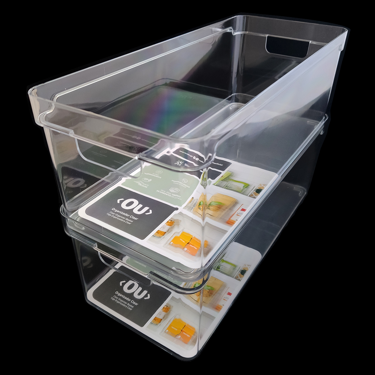 2 Organizadores Empilháveis Caixas Organizadoras Closet Geladeira Clear Natural