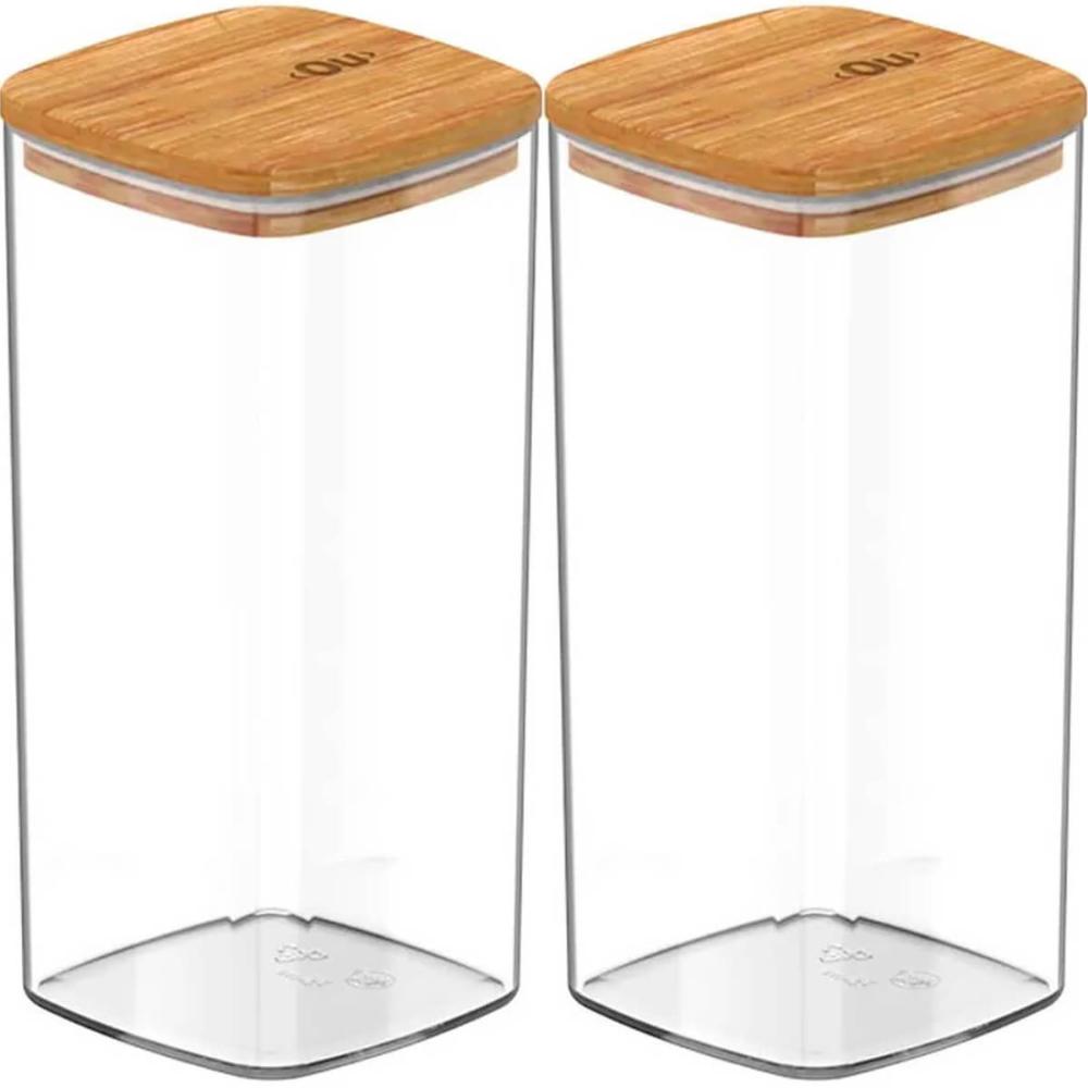 2 Potes Herméticos com Tampas de Bambu 340ml Porta Condiment