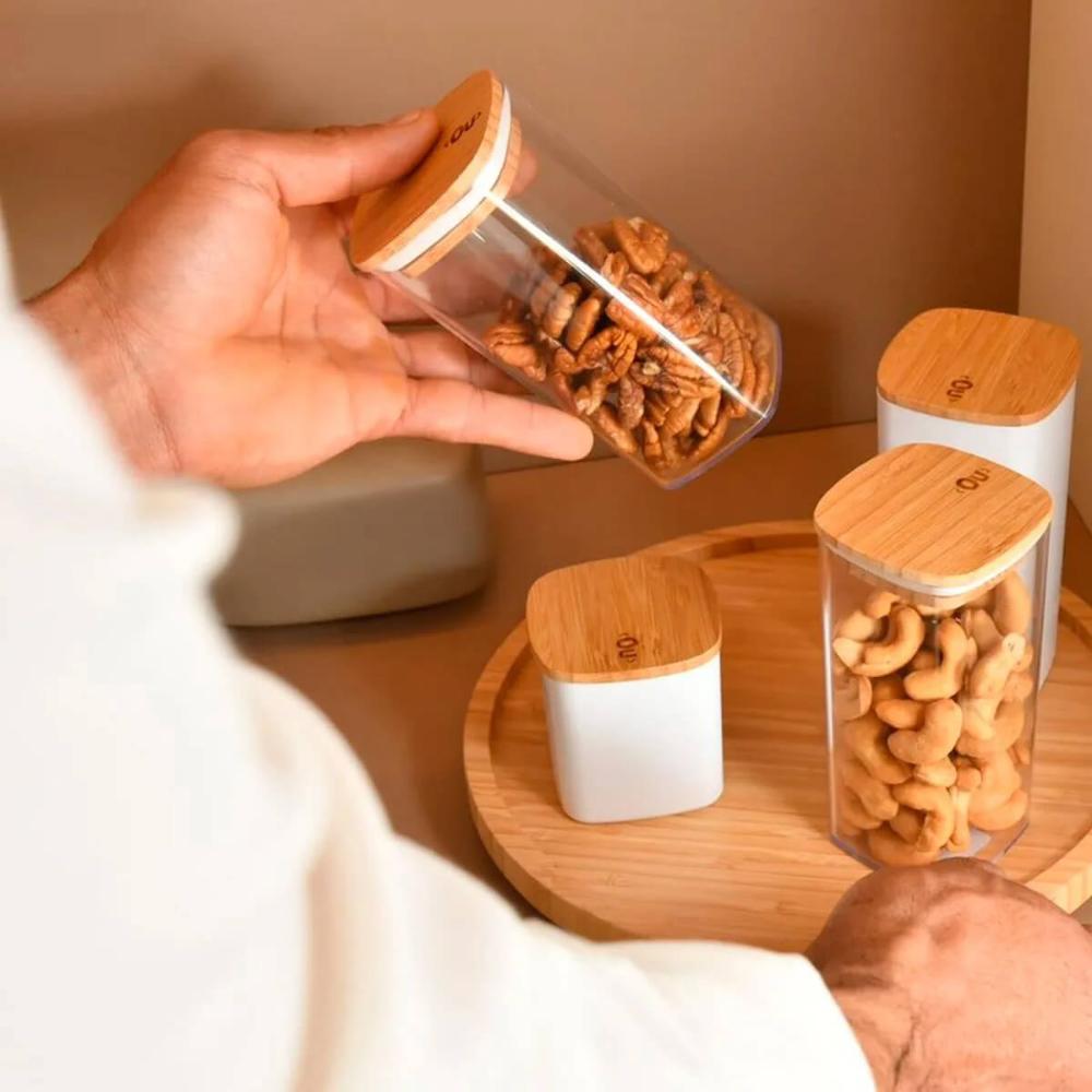 2 Potes Herméticos com Tampas de Bambu 340ml Porta Condiment