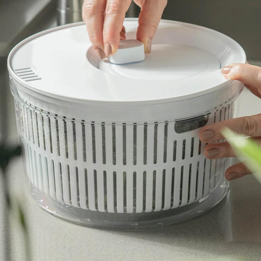 2 Secadores de Saladas Ou 5,5L Branco Centrifuga Legumes Clear Fresh com Escorredor
