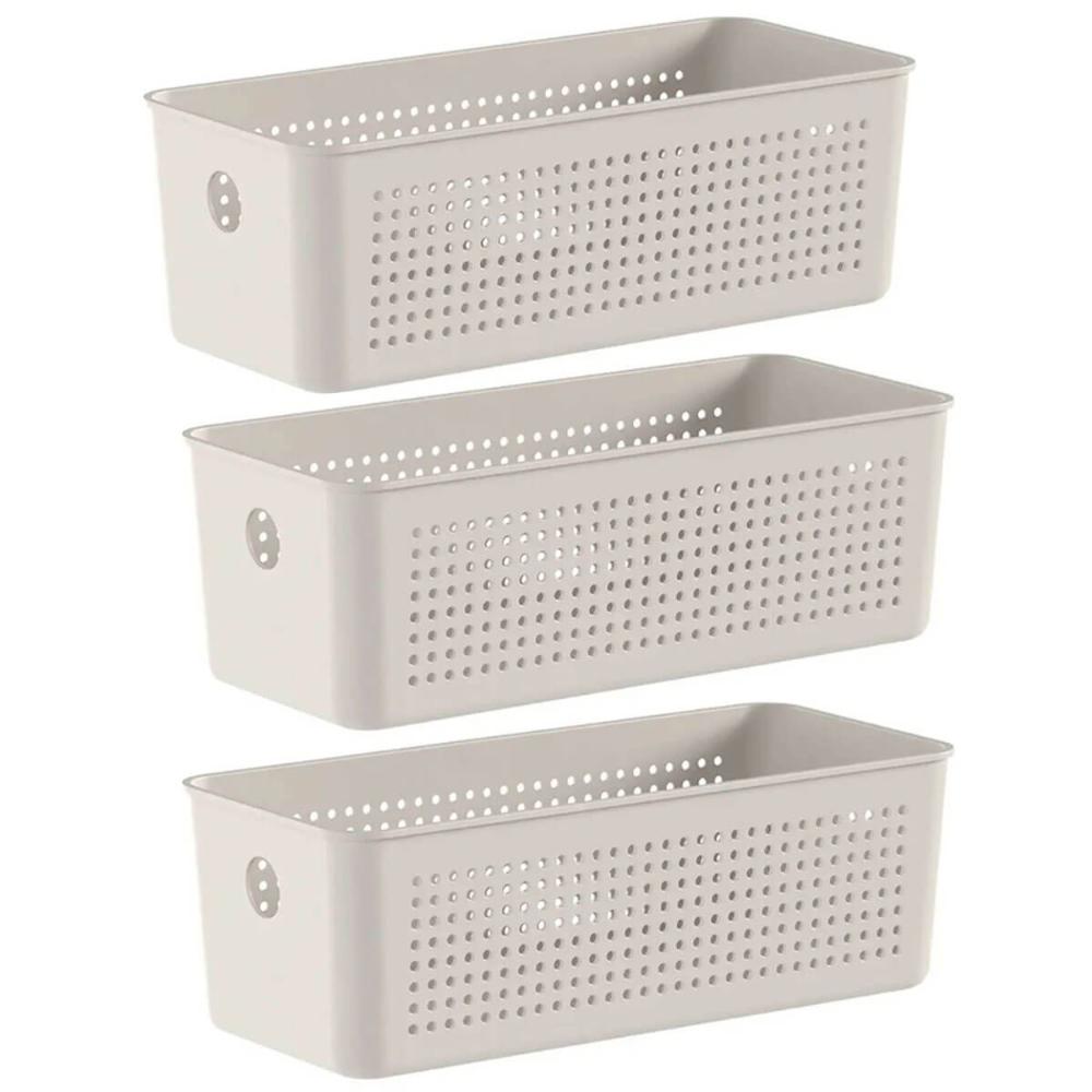 3 Caixas Organizadoras 27x12x9cm Bege Flow 3L Retangular Ces