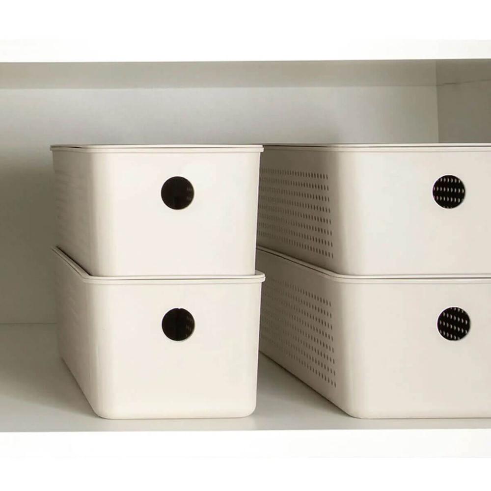 3 Caixas Organizadoras 27x12x9cm Bege Flow 3L Retangular Ces