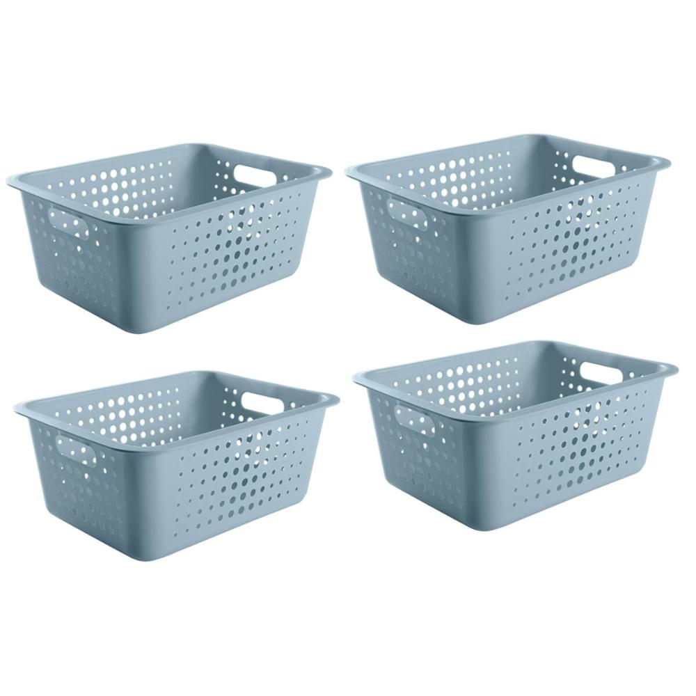 4 Caixas Organizadoras Grande Organize Cesto Plástico 14,5 Litros Azul Glacial