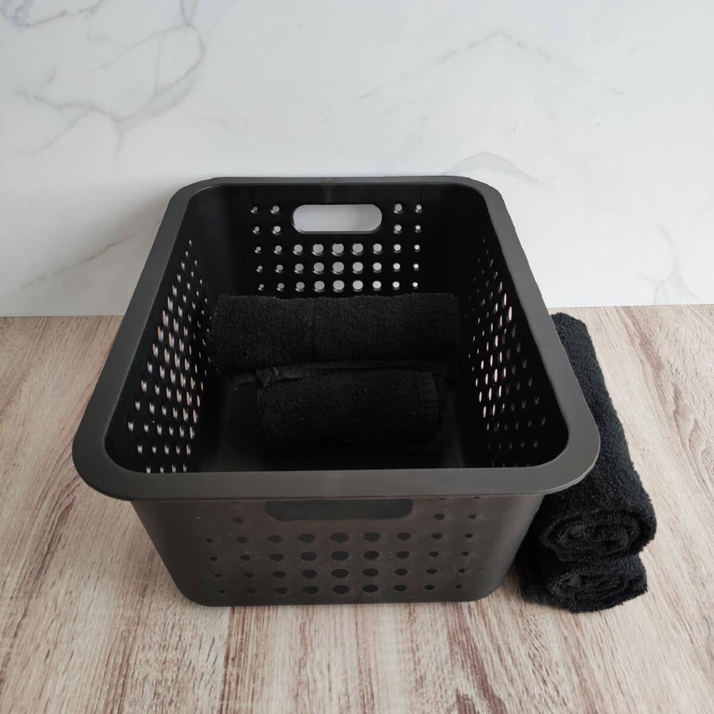 4 Caixas Organizadoras Grande Organize Cesto Plástico 14,5 Litros Preta