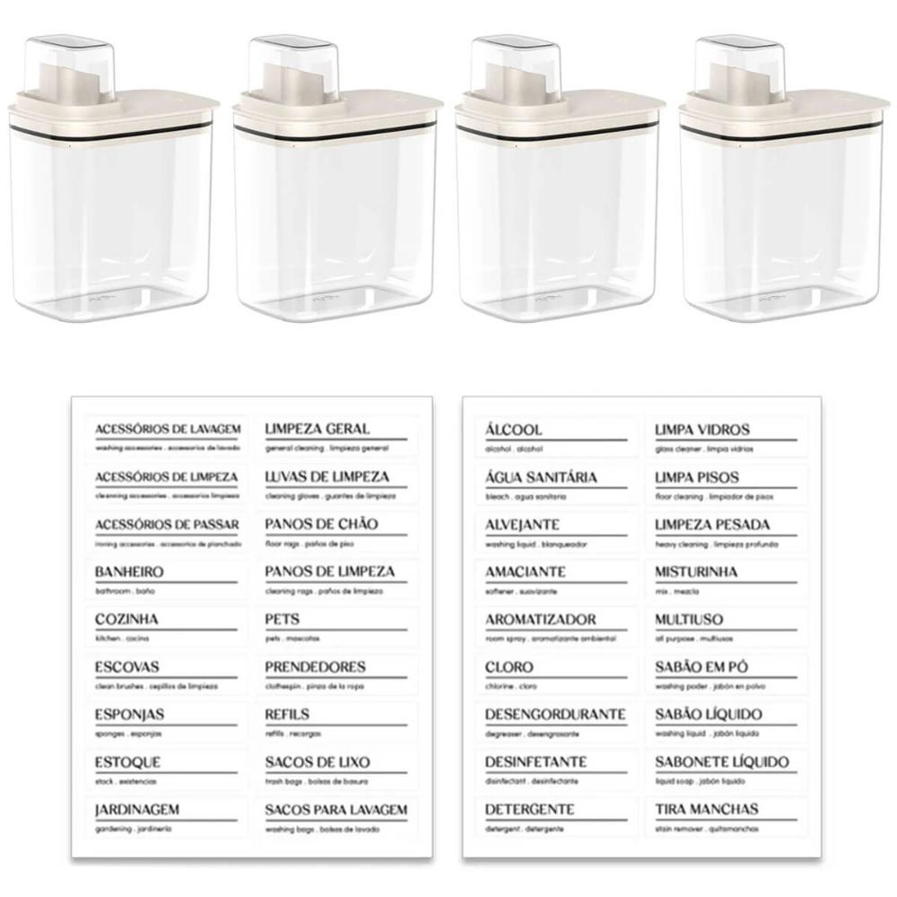 4 Dispensers para Sabão Líquido Amaciante 1,5L Flow e Etiquetas Identificadoras Ou